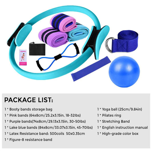 Pilates Essentials Kit for Women,Pilates Kit,Pilates Ring,Yoga Sets for Women Pilates at Home Equipment Pilates Magics Ring Booty Bands for Working Out(Blue 14.57*14.57*2.36In)From