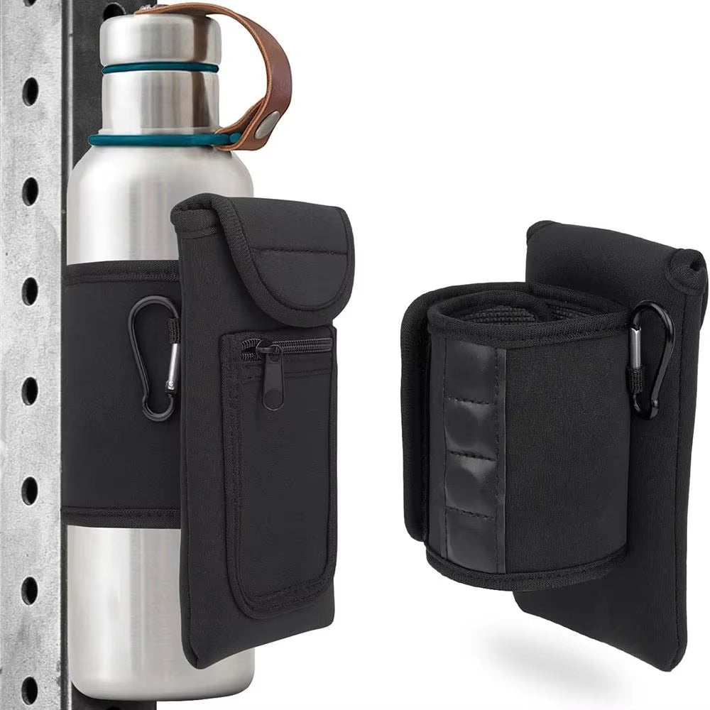 Magnetic Gym Water Bottle + Phone Holder.  Built-In Magnet for Easy Attachment to Metal Surfaces