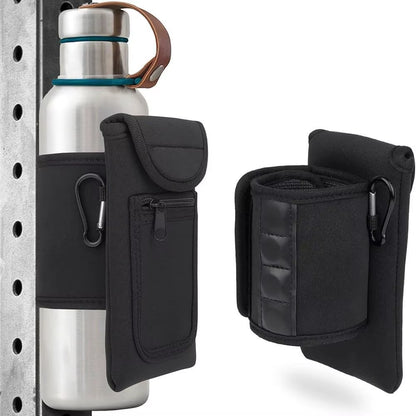 Magnetic Gym Water Bottle + Phone Holder.  Built-In Magnet for Easy Attachment to Metal Surfaces