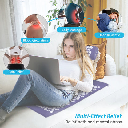 Acupressure Mat and Pillow Massage Set with Bag for Muscle Relaxation, Stress Relief, Massage