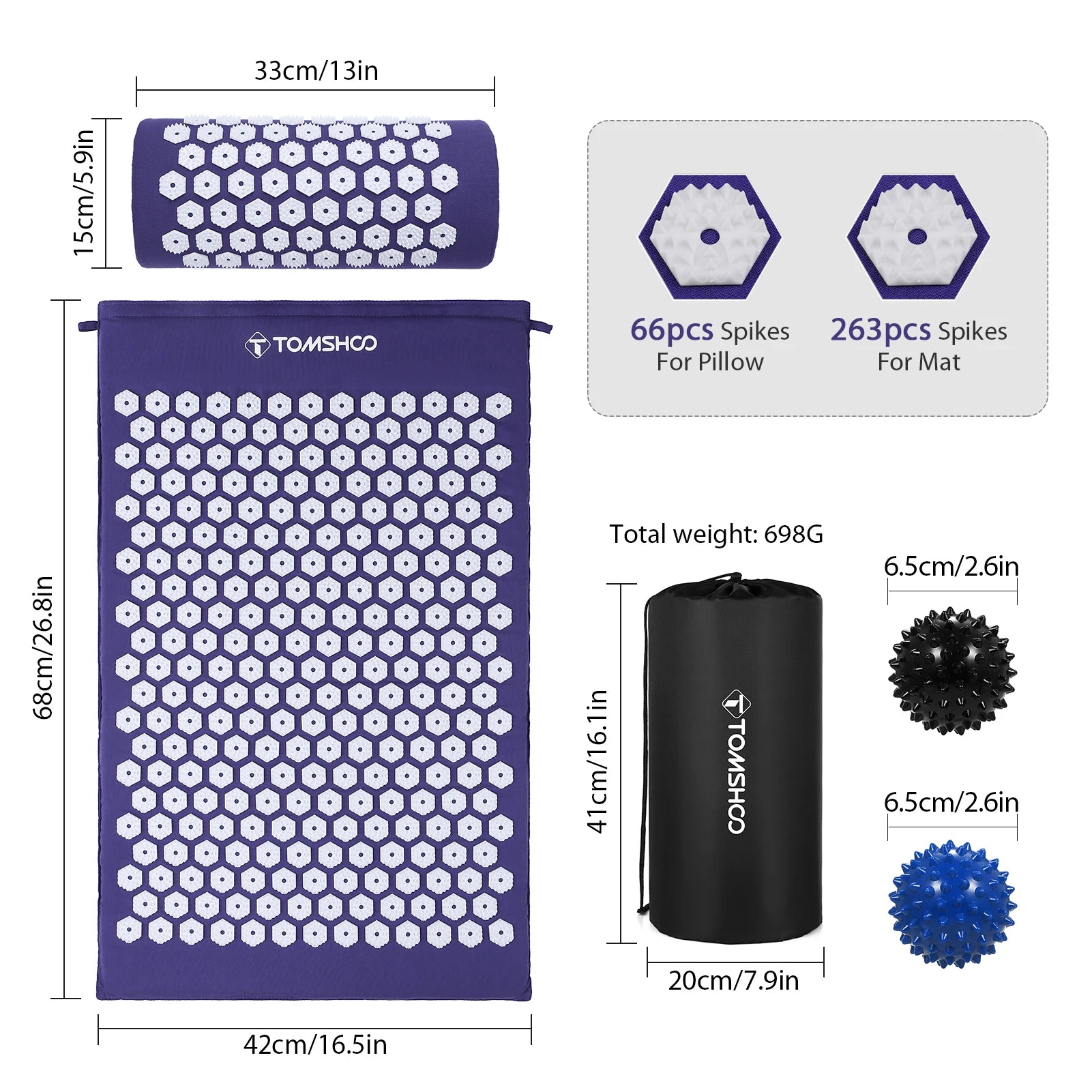 Acupressure Mat and Pillow Massage Set with Bag for Muscle Relaxation, Stress Relief, Massage