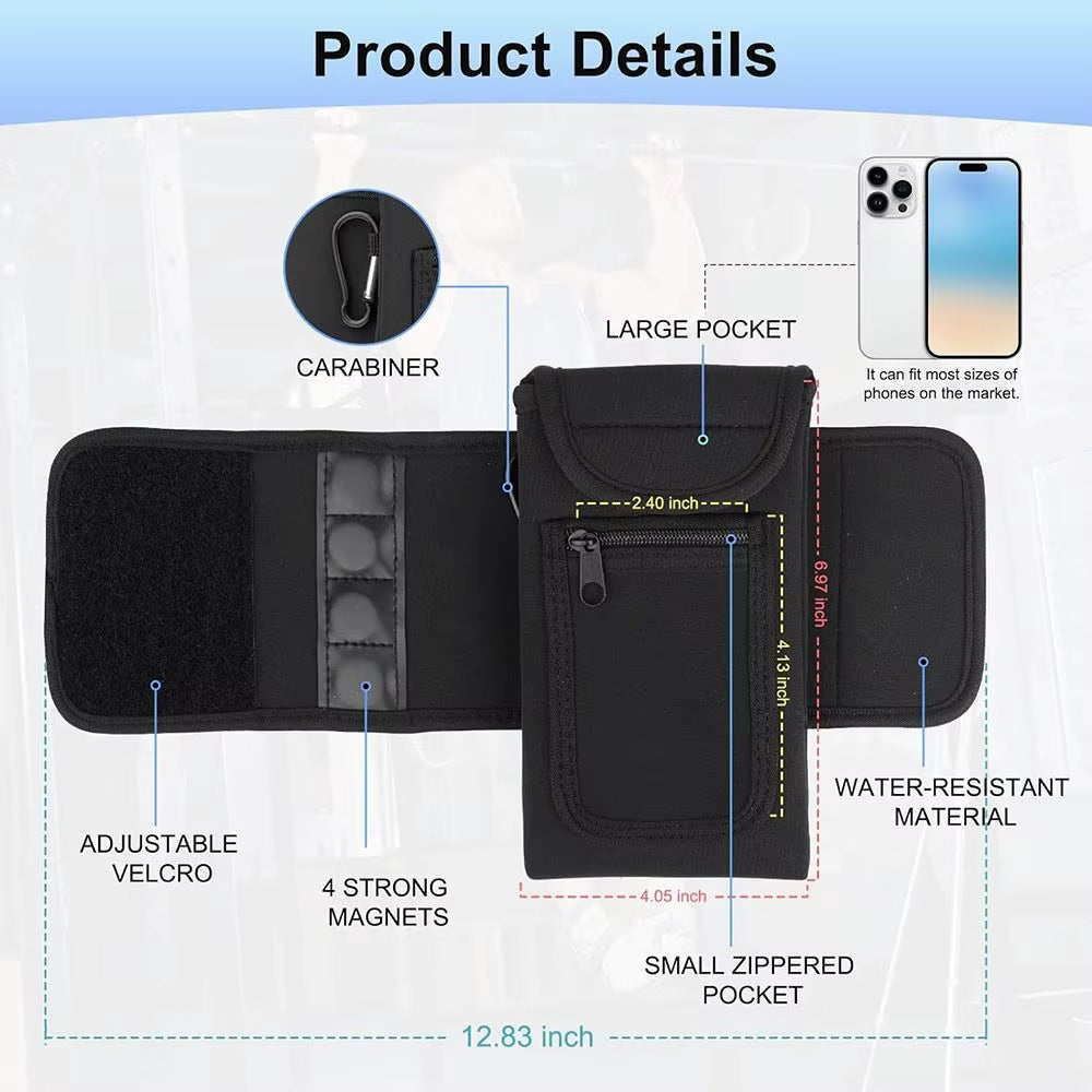 Magnetic Gym Water Bottle + Phone Holder.  Built-In Magnet for Easy Attachment to Metal Surfaces